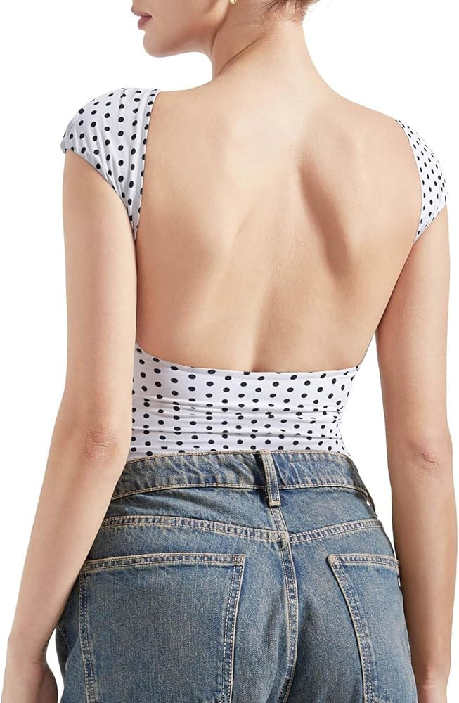 SUUKSESS Women Backless Sexy Going Out Tops Double Lined Open Back Y2k Basic Tee Shirts | Amazon (US)