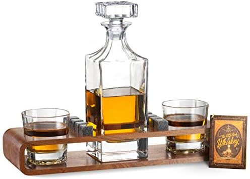 Whiskey Stones Gift Set for Men | Whiskey Decanter Set With Wood Stand | Bourbon Decanter with Sc... | Amazon (CA)