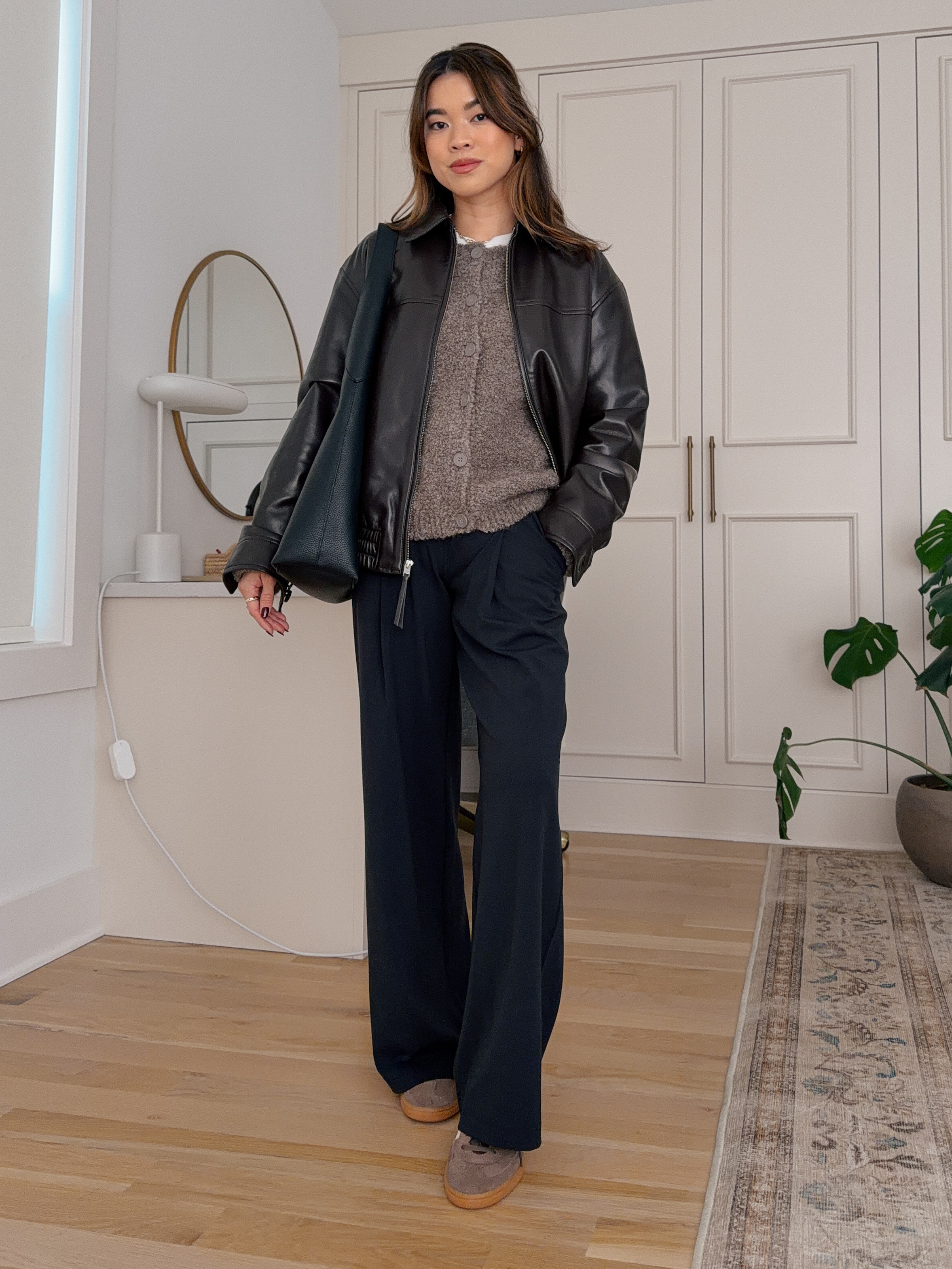 Sizing info: Pants Size 2 in Black, Sweater XS/X in Mole Melange, Jacket XS in Rich Mocha Brown! 
petite fashion, get dressed with me, outfit inspiration, ootd, nashville outfit, Nashville influencer, petite style, vacation style, casual outfits, mom style, petite pants, winter dress, winter outfit, winter pants, winter outfit inpso, winter outfit idea, winter top, winter style, winter sweater, cozy sweater, cold weather sweater, cold weather outfit, winter bag, winter purse, denim, jeans, jacket, winter jacket, winter coat, leather jacket, warm coat, 

 

#LTKHoliday #LTKSeasonal #LTKPetite