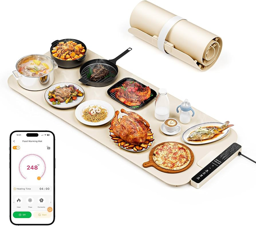 Vabaso Extra Large Food Warming Mat with APP, 37"x15" DIY Temperature & Timer Settings, Heats in ... | Amazon (US)