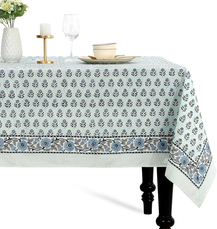 CPC Tablecloth 100% Cotton 60x90 Inch Indian Block Print Rectangle Table Cover, Washable Table Cl... | Amazon (US)