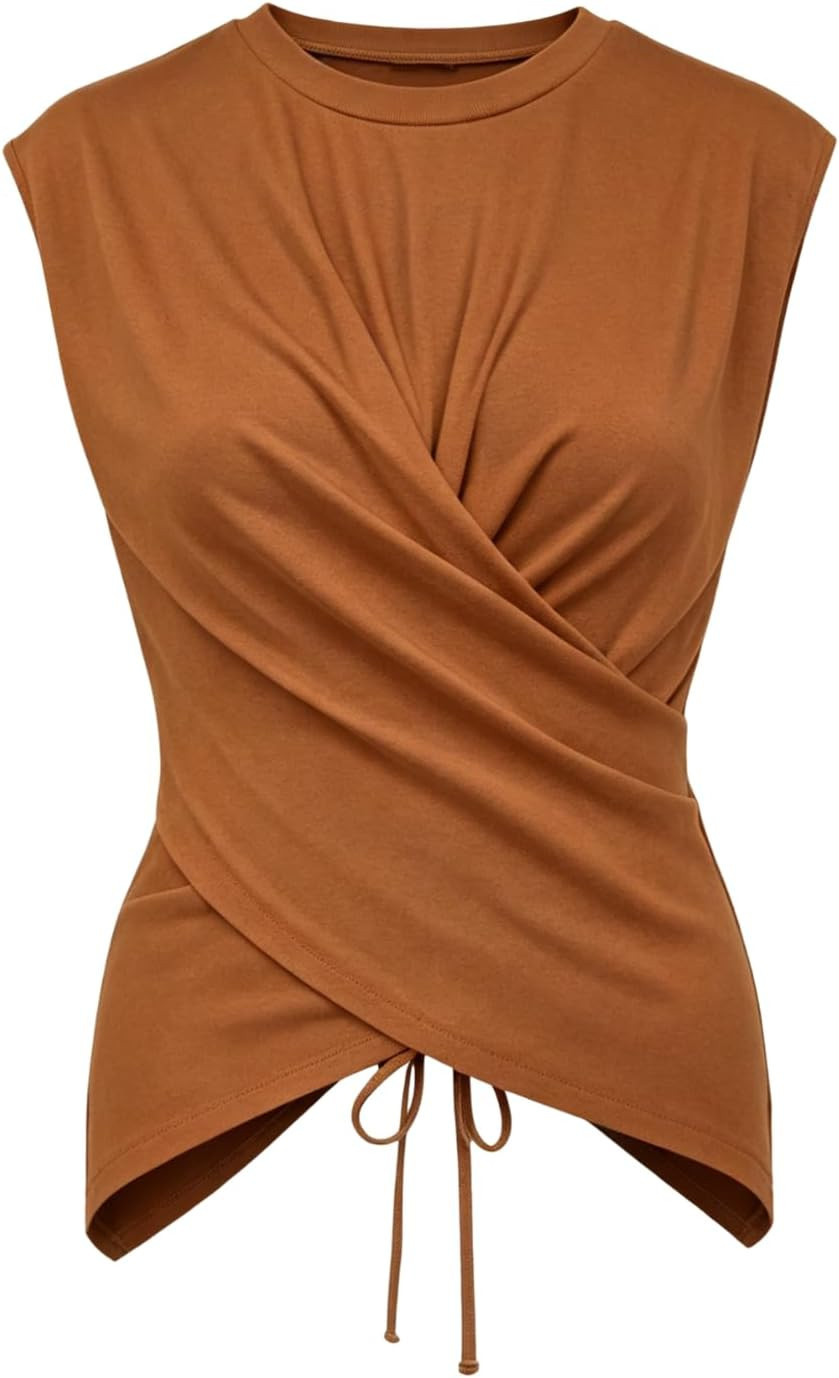 SOLY HUX Women's Asymmetrical Wrap Top Crop Tie Back T Shirts | Amazon (US)
