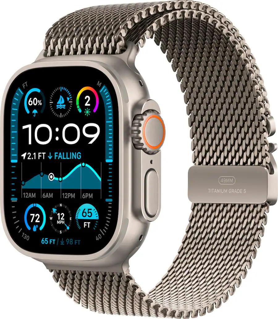 Apple Watch Ultra 2 (GPS+Cellular) 49mm Titanium Case with Natural Titanium Milanese Loop - Large... | Best Buy U.S.