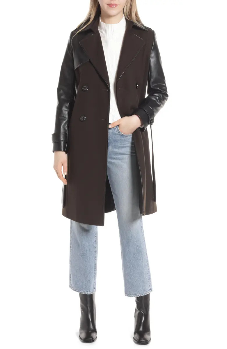 Mixed Media Wool Blend Trench CoatSAM EDELMAN | Nordstrom