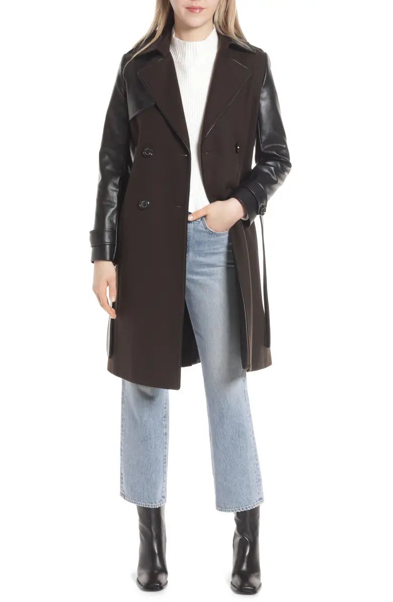 Mixed Media Wool Blend Trench Coat | Nordstrom