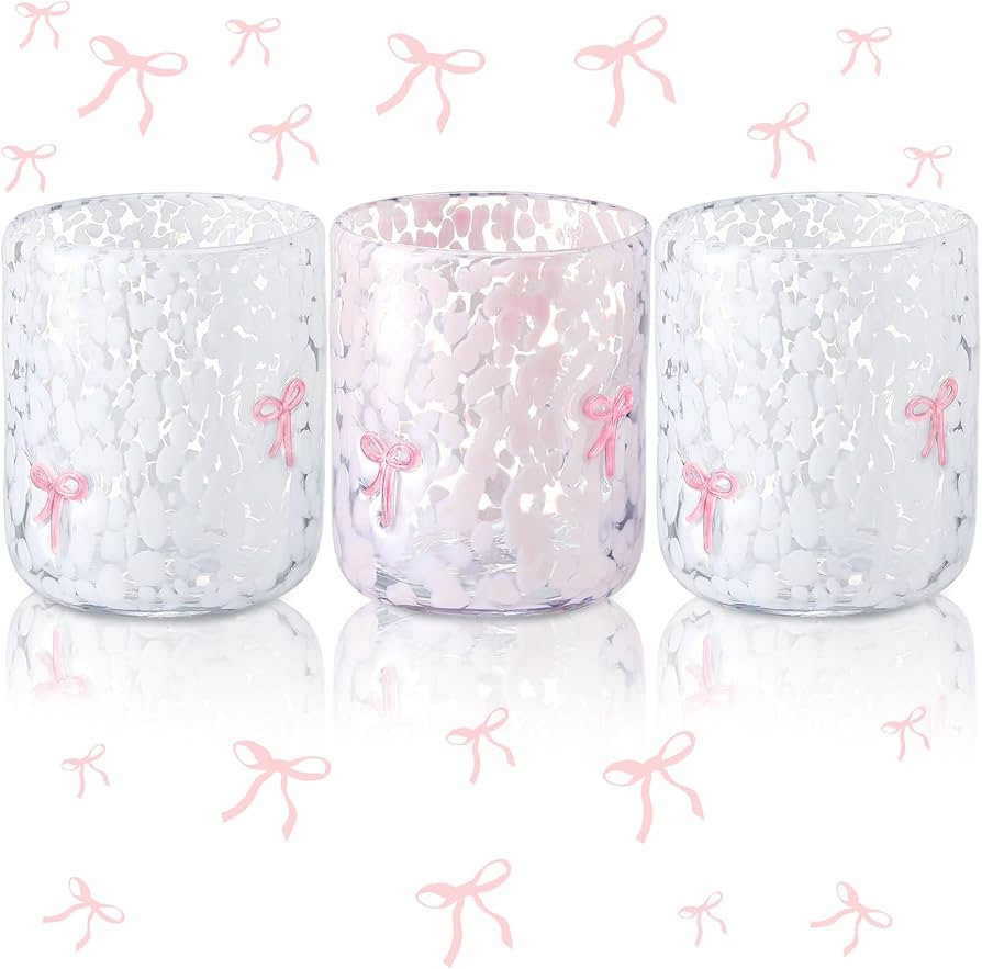 3 Pcs Pink Bow Icon Juice Glass Coquette Bow Aesthetic Cup 14 Ounce Coquette Drinking Cup Gift Ol... | Amazon (US)