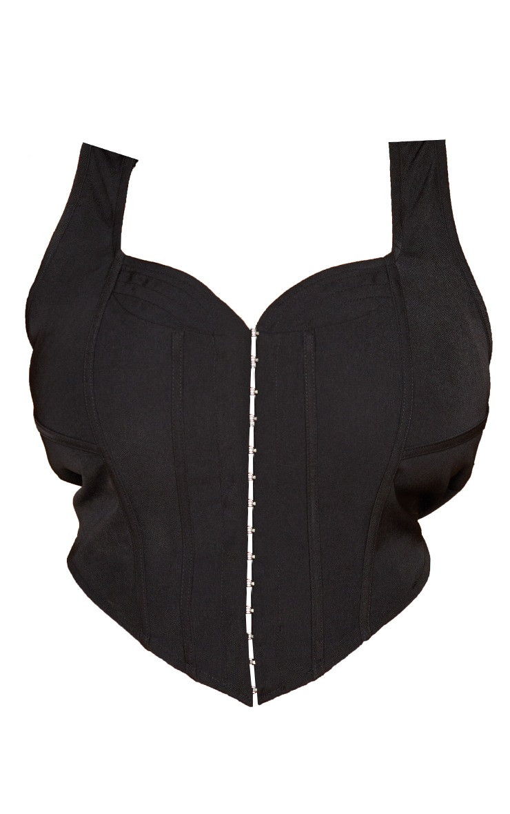 Plus Black Curved Hem Corset Top | PrettyLittleThing US