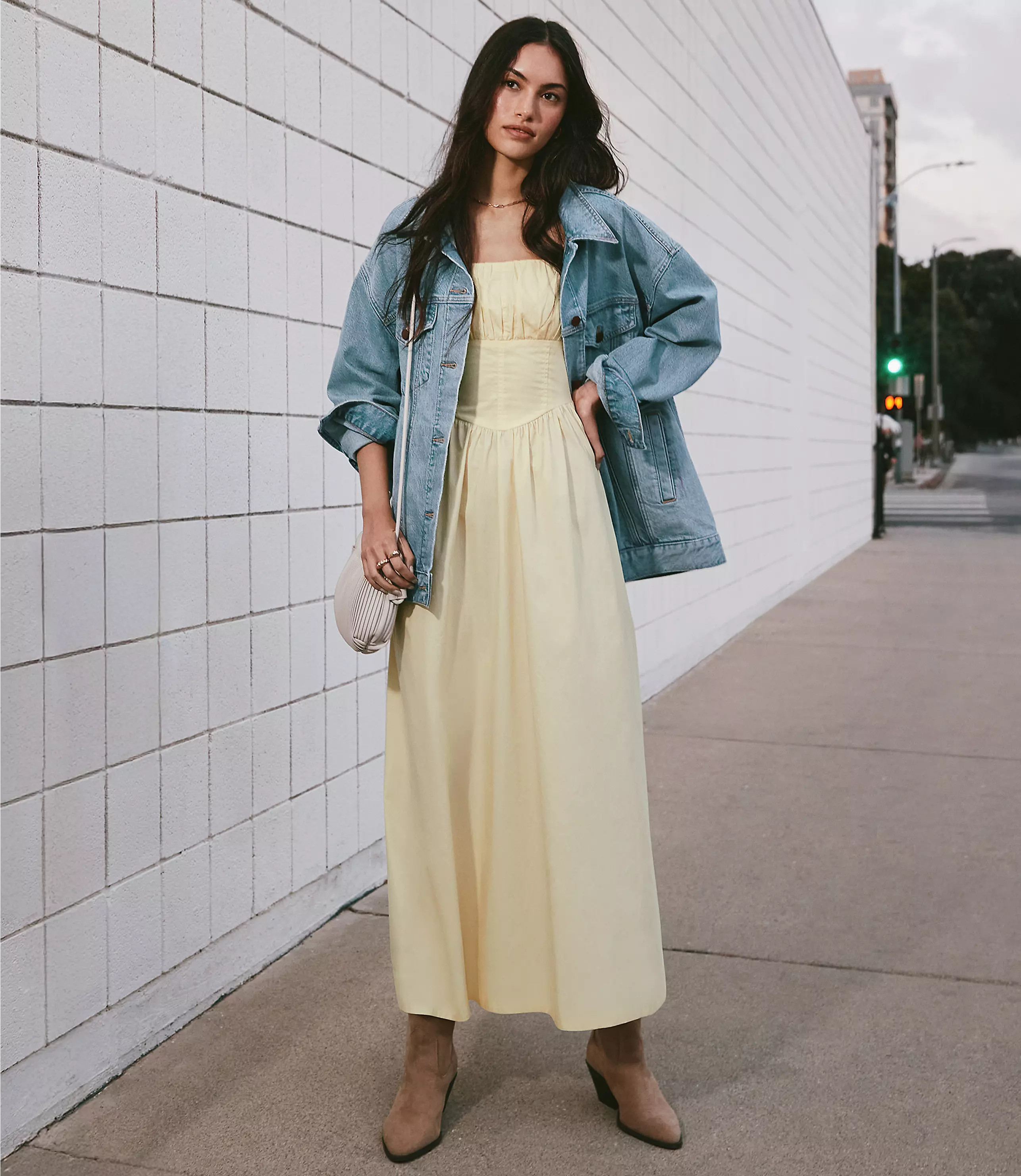 Poplin Bustier Midi Pocket Dress | LOFT