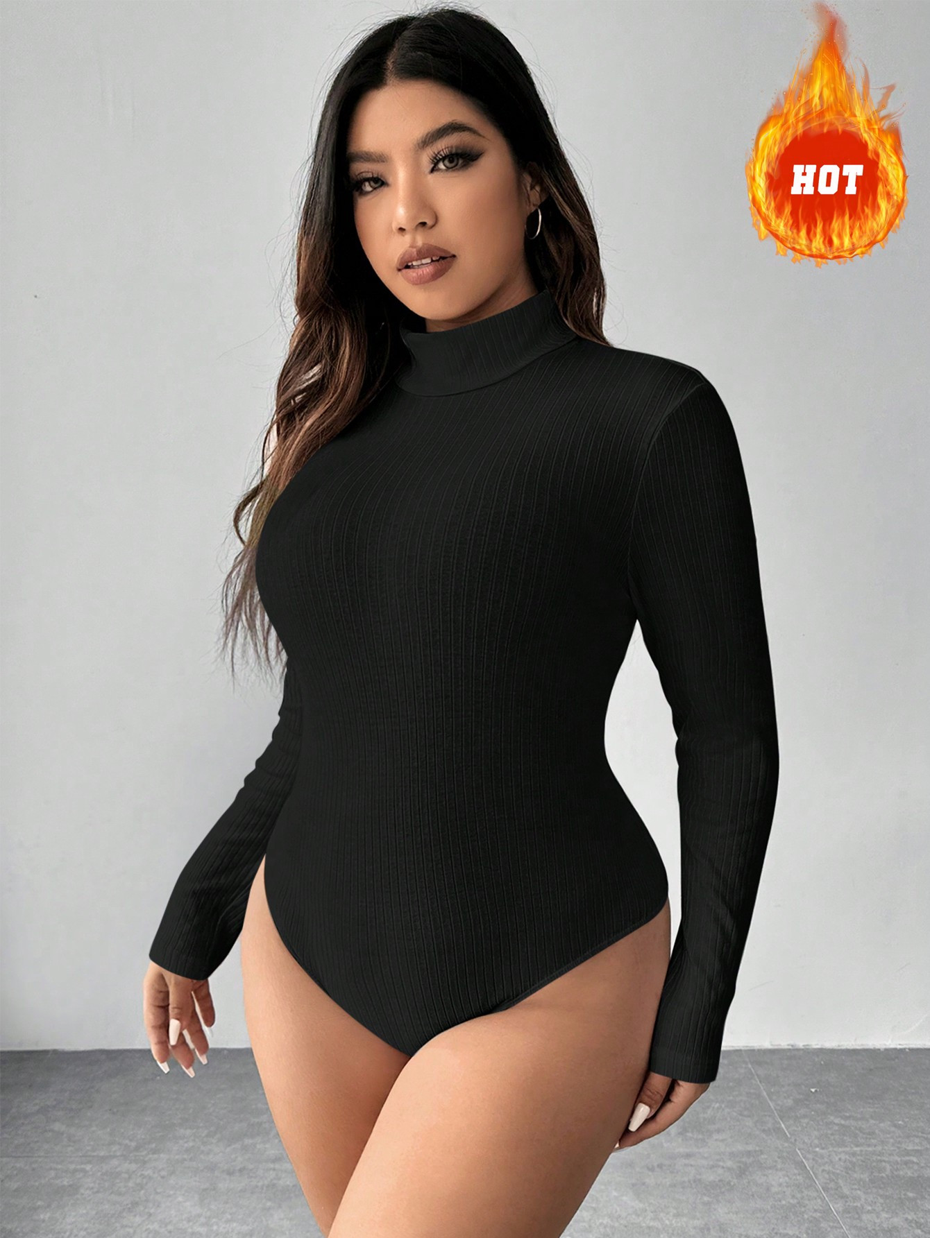 SHEIN EZwear Plus High Neck Ribbed Knit Bodysuit | SHEIN