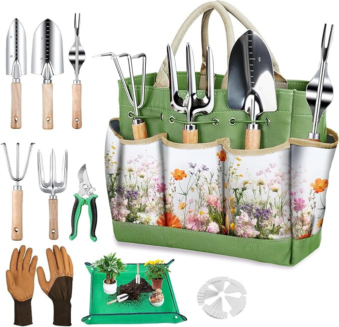 Gardening Tools Set for Women 29Pcs Heavy Duty Garden Hand Tools Set with Floral Tote Bag Rust-Pr... | Amazon (US)