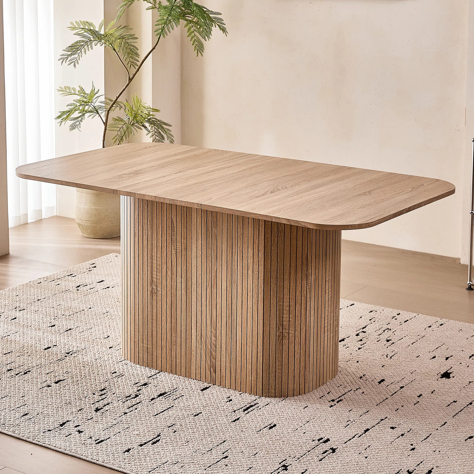 Large Dining Table For 4 6, [Rounded Corners] [Wood Strip Pedestal Base], Three-part Tops, Farmho... | Wayfair North America