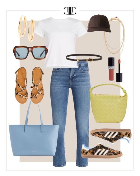 A fun pop of leopard print to bring some excitement to any outfit. 

White t-shirt, denim, jeans, baseball cap, top handle bag, tote, leopard sandals, adidas sambas, leopard sneakers, summer outfit, summer look, casual outfit 

#LTKover40 #LTKstyletip #LTKshoecrush
