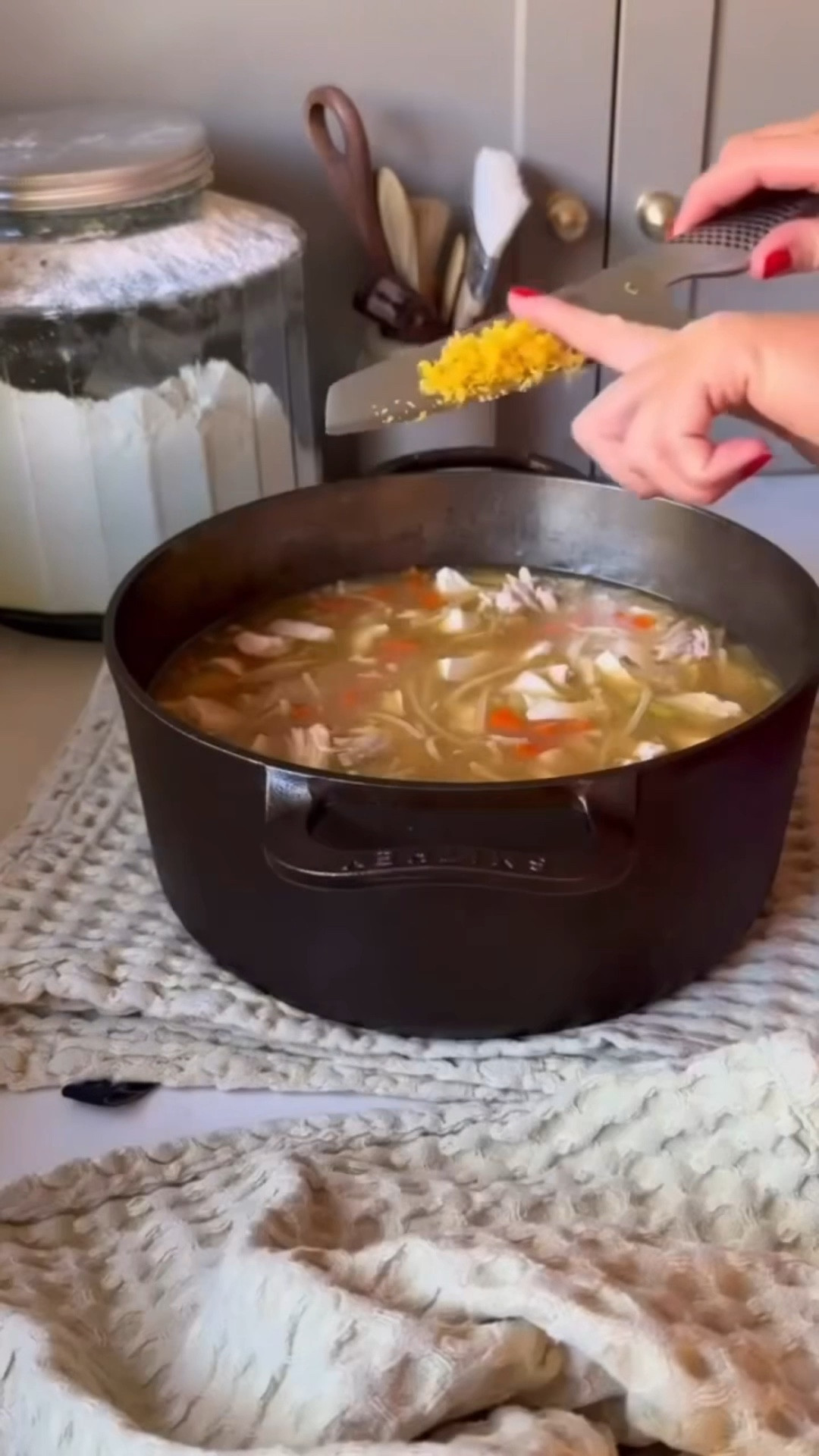 Homemade chicken broth makes all the difference. Cozy lemony chicken noodle soup made from scratch using rotisserie chicken, fresh vegetables, pasta, and lemon. Easy weeknight dinner idea, kid-friendly soup recipe, comfort food, simple homemade broth, nourishing family meals, cozy winter soup.

#LTKU #LTKHome #LTKSeasonal