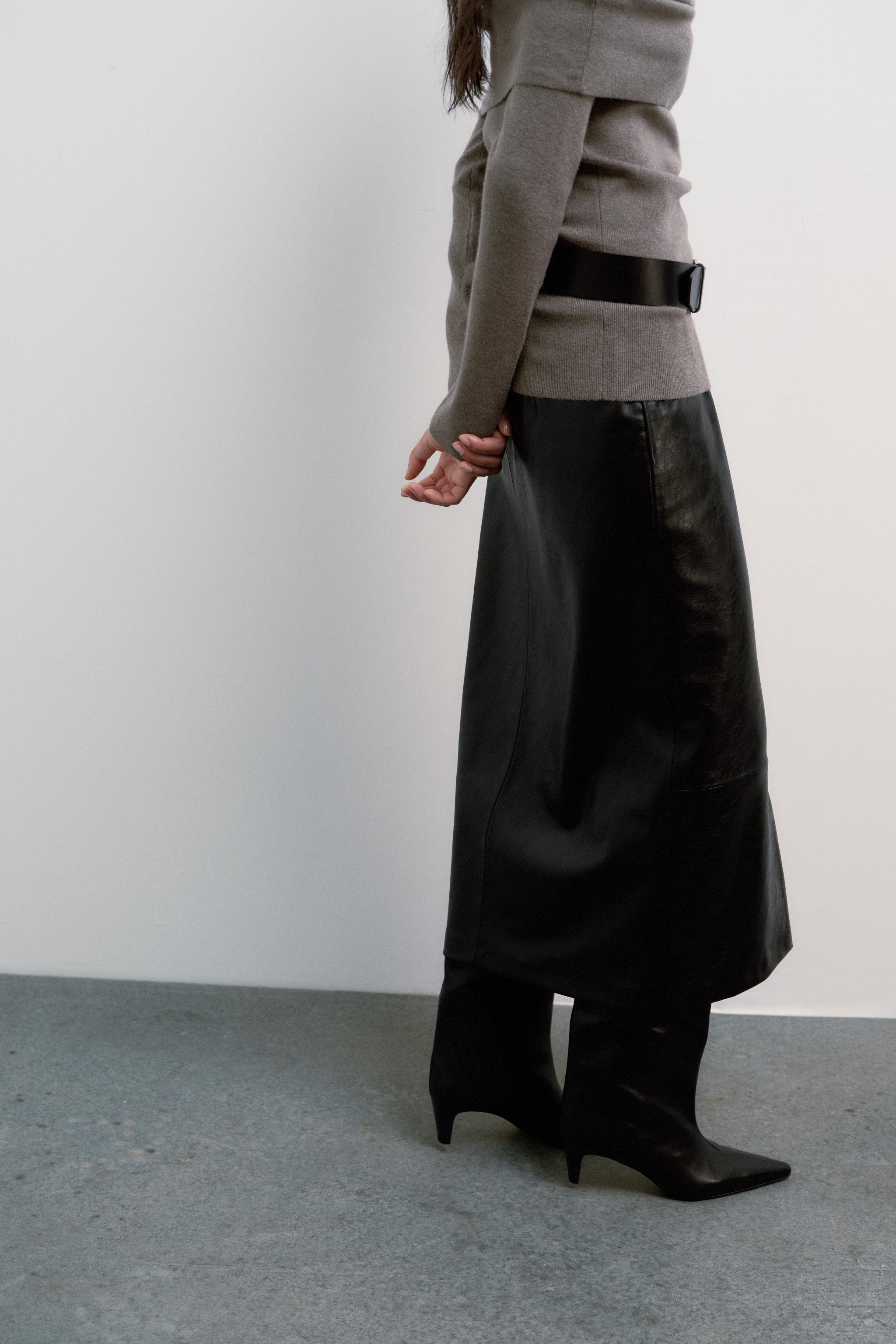 FAUX LEATHER MIDI SKIRT | Zara US