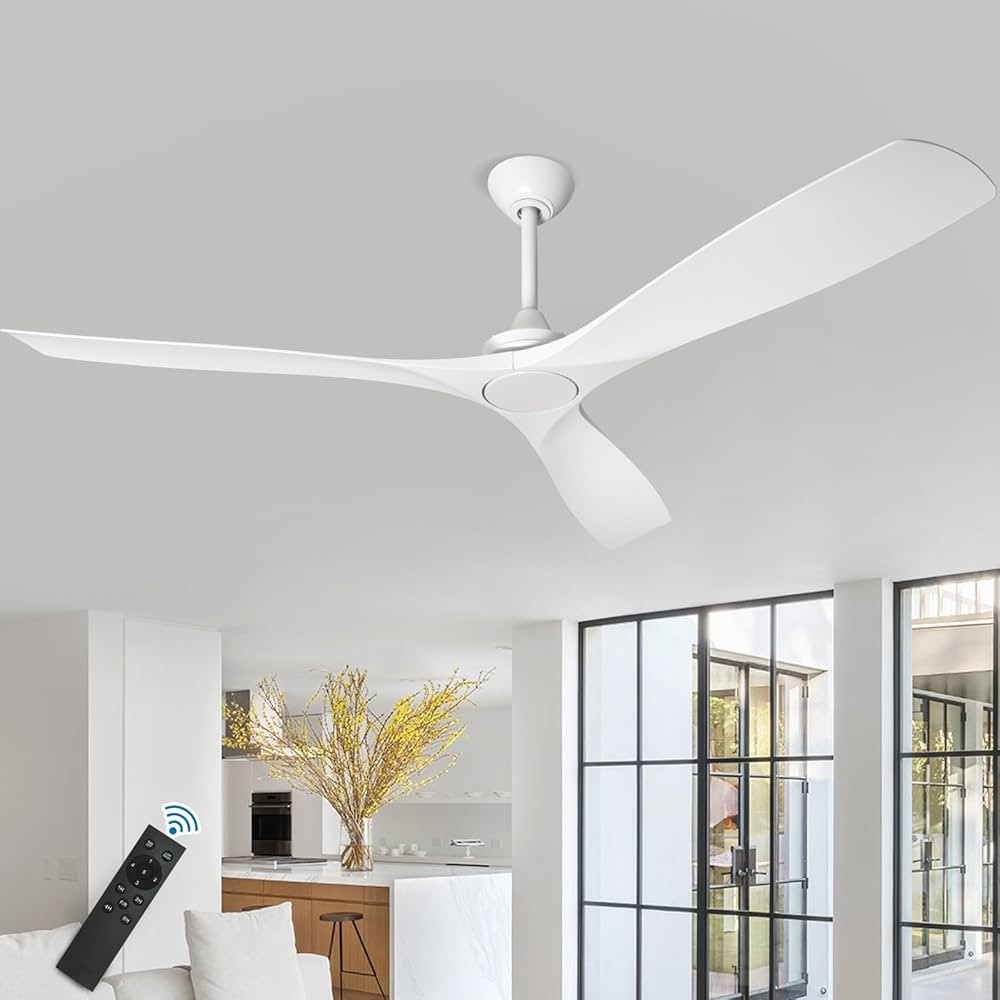 Depuley 60" White Flush Mount Remote Ceiling Fan No Light, Low Profile Modern Ceiling Fans Withou... | Amazon (US)
