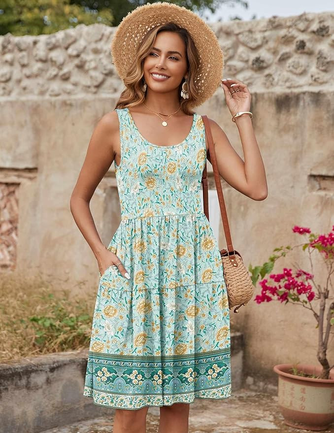 Zeagoo Womens Summer Sundress Boho Floral Casual Tank Dresses with Pockets Sleeveless Tiered Swin... | Amazon (US)