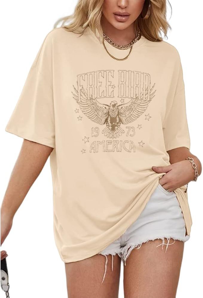 Vintage Rock Band T-Shirts for Women Retro Free Bird Eagle Graphic Country Music Tees Casual Loos... | Amazon (US)