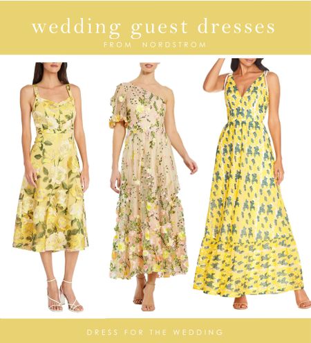 Spring dresses, wedding guest dresses, Yellow dress, yellow floral dress, yellow midi dress, what to wear to an outdoor wedding, what to wear to a spring wedding. 

#LTKSeasonal #LTKwedding #LTKparties