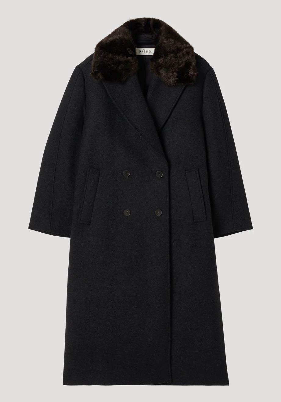 double-breasted coat with faux fur collar | anthracite melange | Rohe