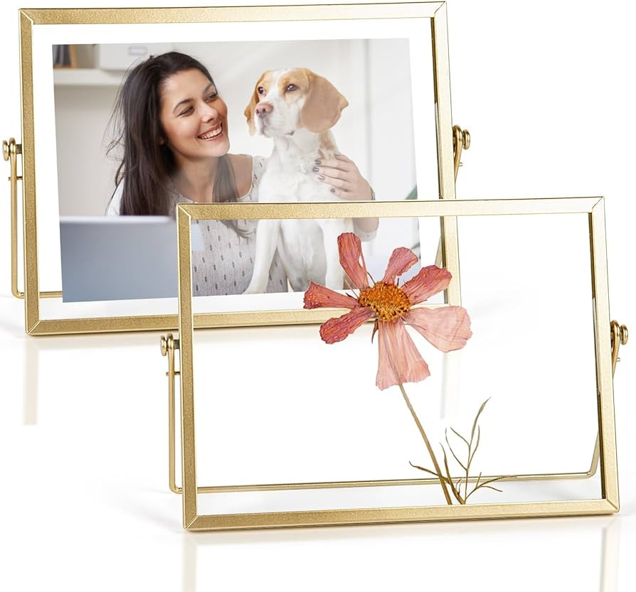 AceList 6x8 Picture Frame Set of 2 - Gold Metal Floating Photo Frames with Glass Cover - For 4x6 ... | Amazon (US)