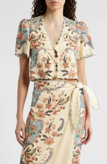 Boho Beauty Scallop Edge Linen Top | Nordstrom