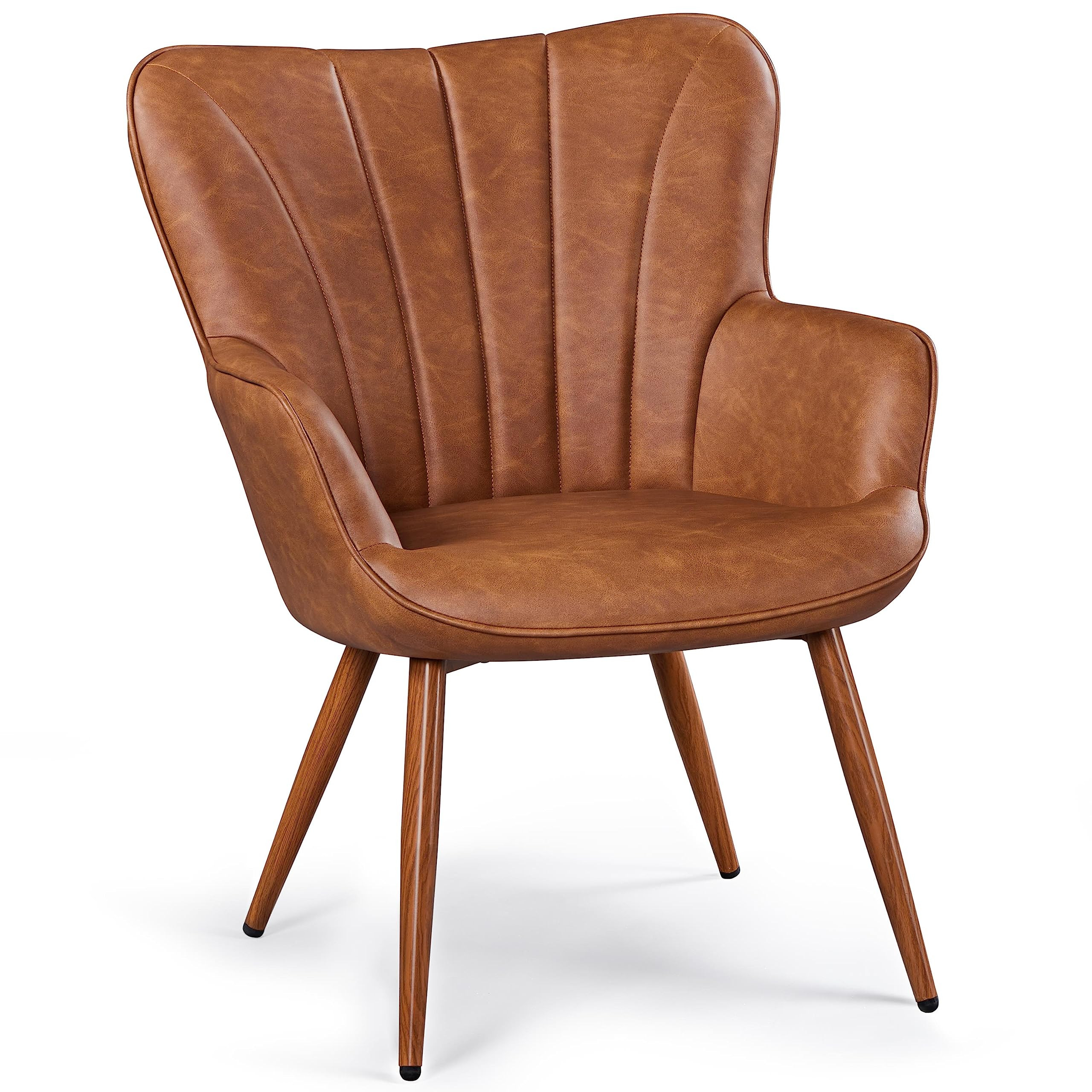 Yaheetech PU Leather Armchair, Modern Accent Chair with Metal Legs, Comfy Upholstered Barrel Chai... | Amazon (US)