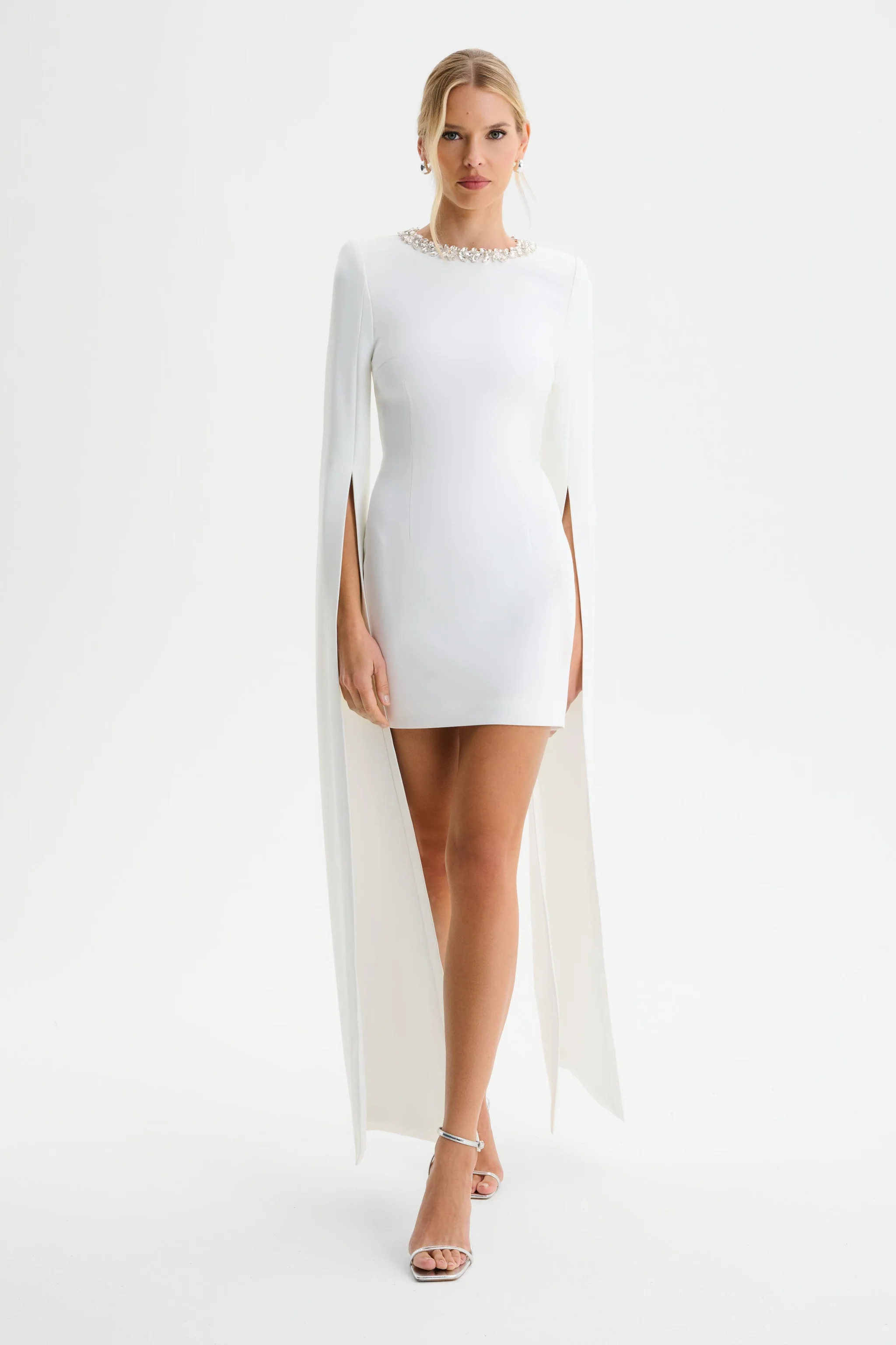 TILLY Cape Sleeve Mini Dress in White | Lavish Alice Retail Ltd