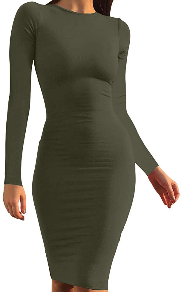 Mokoru Women's Casual Basic Pencil Dress Sexy Long Sleeve Bodycon Midi Club Dress | Amazon (US)
