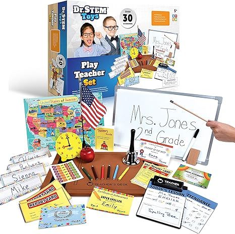 Dr. STEM Toys | Play Teacher Role-Play Set Includes Reusable White Board, Bell, Report Cards, for... | Amazon (US)
