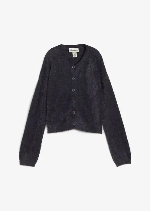 Federgarn-Strickjacke mit langem Arm und Knopfleiste vorne - grau | Bonprix DE