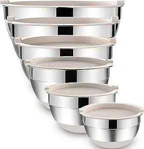 Umite Chef Mixing Bowls with Airtight Lids, 6 piece Stainless Steel Metal Nesting Storage Bowls, ... | Amazon (US)