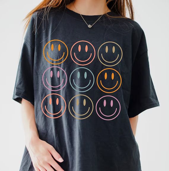 Smile Face Aesthetic Shirt Happy Face Graphic Tee Retro Smile | Etsy | Etsy (US)