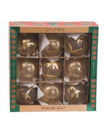 Made In Poland Set Of 9 100mm Handmade Floral Glass Ornaments | TJ Maxx