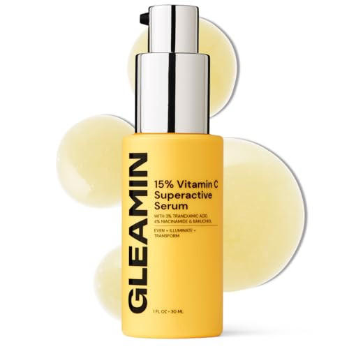 Gleamin 15% Vitamin C Serum - with 3% Tranexamic Acid, 4% Niacinamide and Bakuchiol - For Uneven Tone, Post-Blemish Visibly Brighten & Texture | Fragrance Free - 1 FL OZ | Amazon (US)