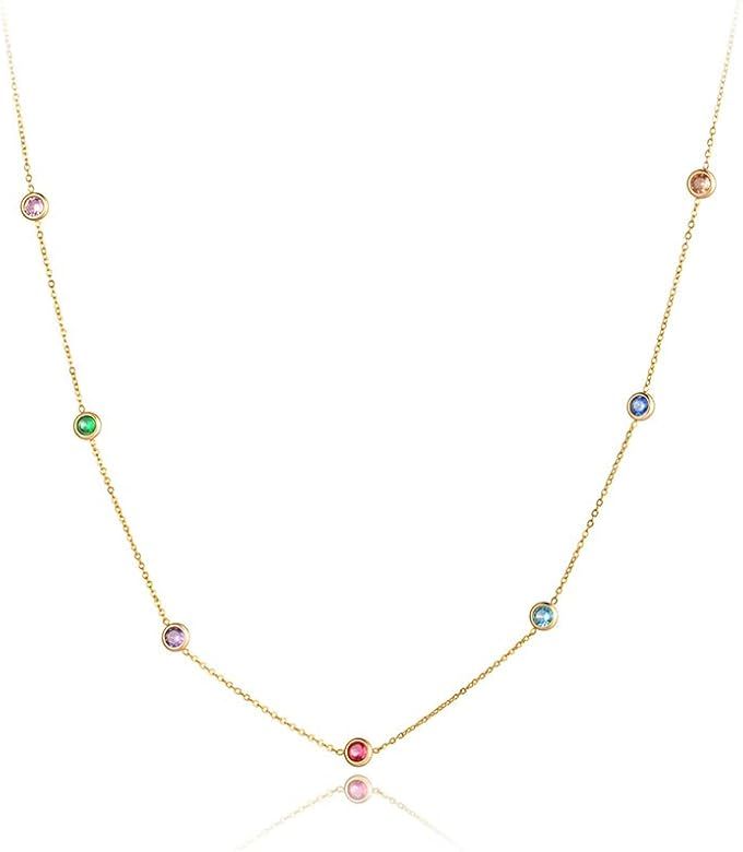 Lokaerlry Trendy Boho Stainless Steel Colorful CZ Crystal Rainbow Choker Necklaces for Women, Dai... | Amazon (US)