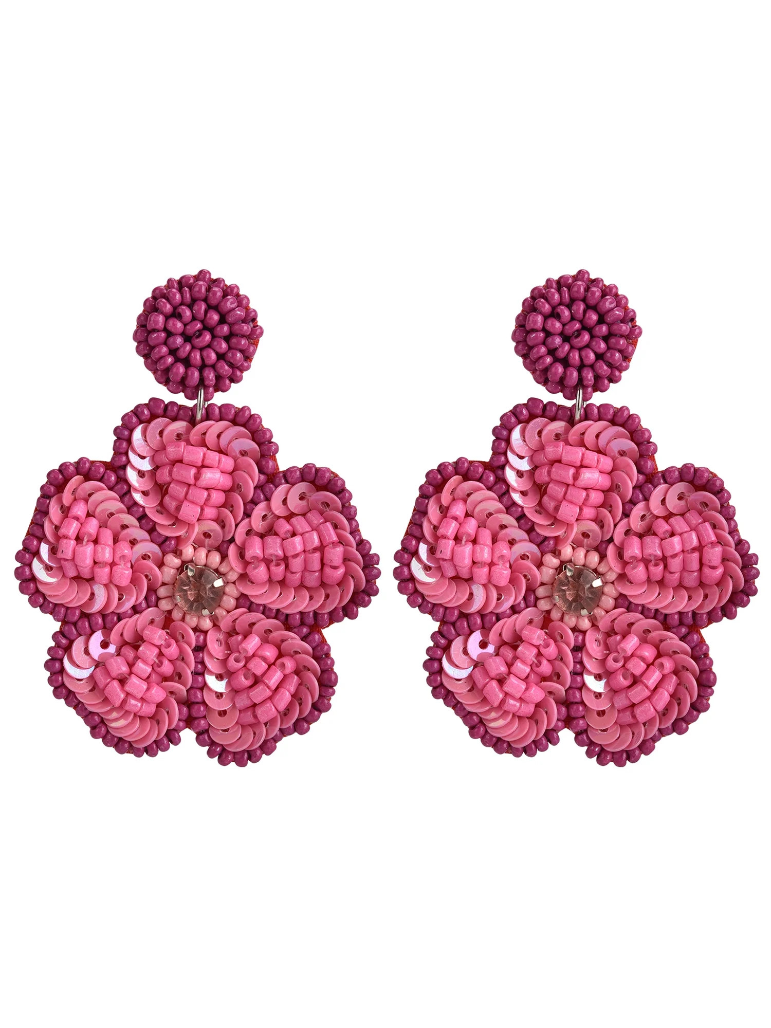 Time and Tru Female Adult Silver-Tone Fuschia Flower Seedbead Drop Earring - Walmart.com | Walmart (US)