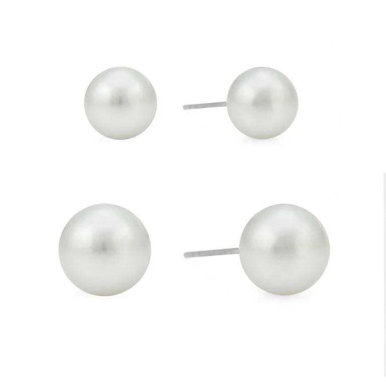 Time and Tru 2 Pack of Faux Pearl Stud Earrings for Women | Walmart (US)