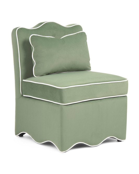 25x33 Velvet Scalloped Trim Accent Chair With Lumbar Pillow | TJ Maxx