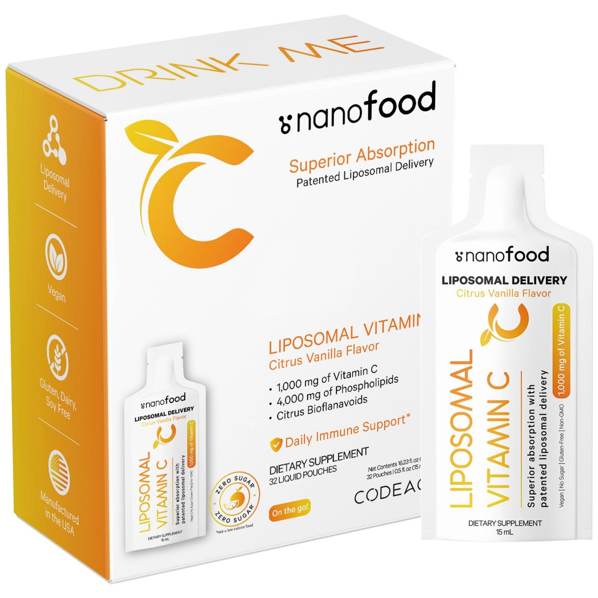 Codeage Liposomal Vitamin C Liquid Supplement with Phospholipids, Daily Immune Support - 32 Pouches | Macys (US)