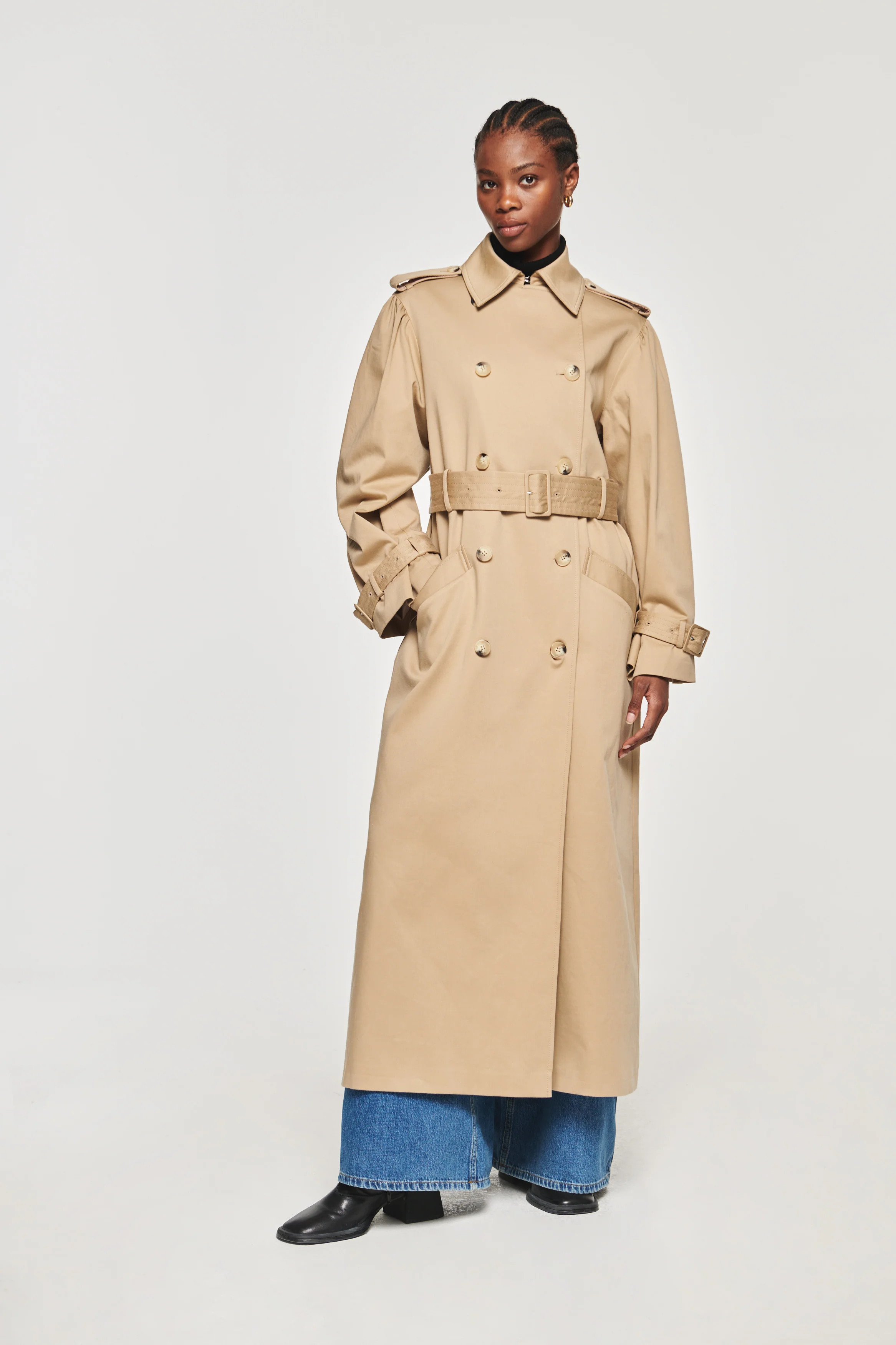 Julia | Puff Sleeve Trench Coat in Stone | ALIGNE | Aligne UK