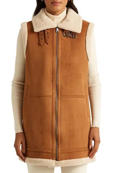 Lauren Ralph Lauren Faux Suede Vest with Faux Shearling Trim | Nordstrom