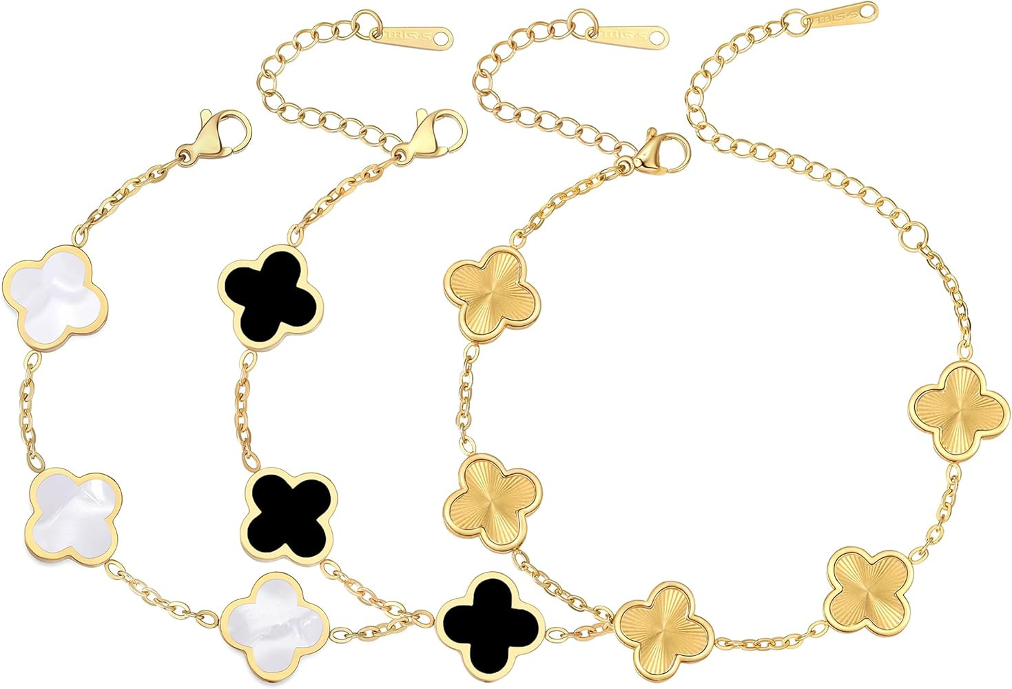 (Sturdy Version) 18K Gold Plated Bracelets for Women Men (Double Sided) Four Leaf Clover Cute Tre... | Amazon (US)