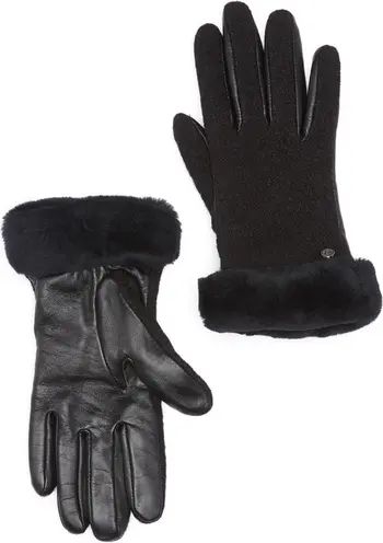 UGG Genuine Shearling Trim Leather Gloves | Nordstrom Rack