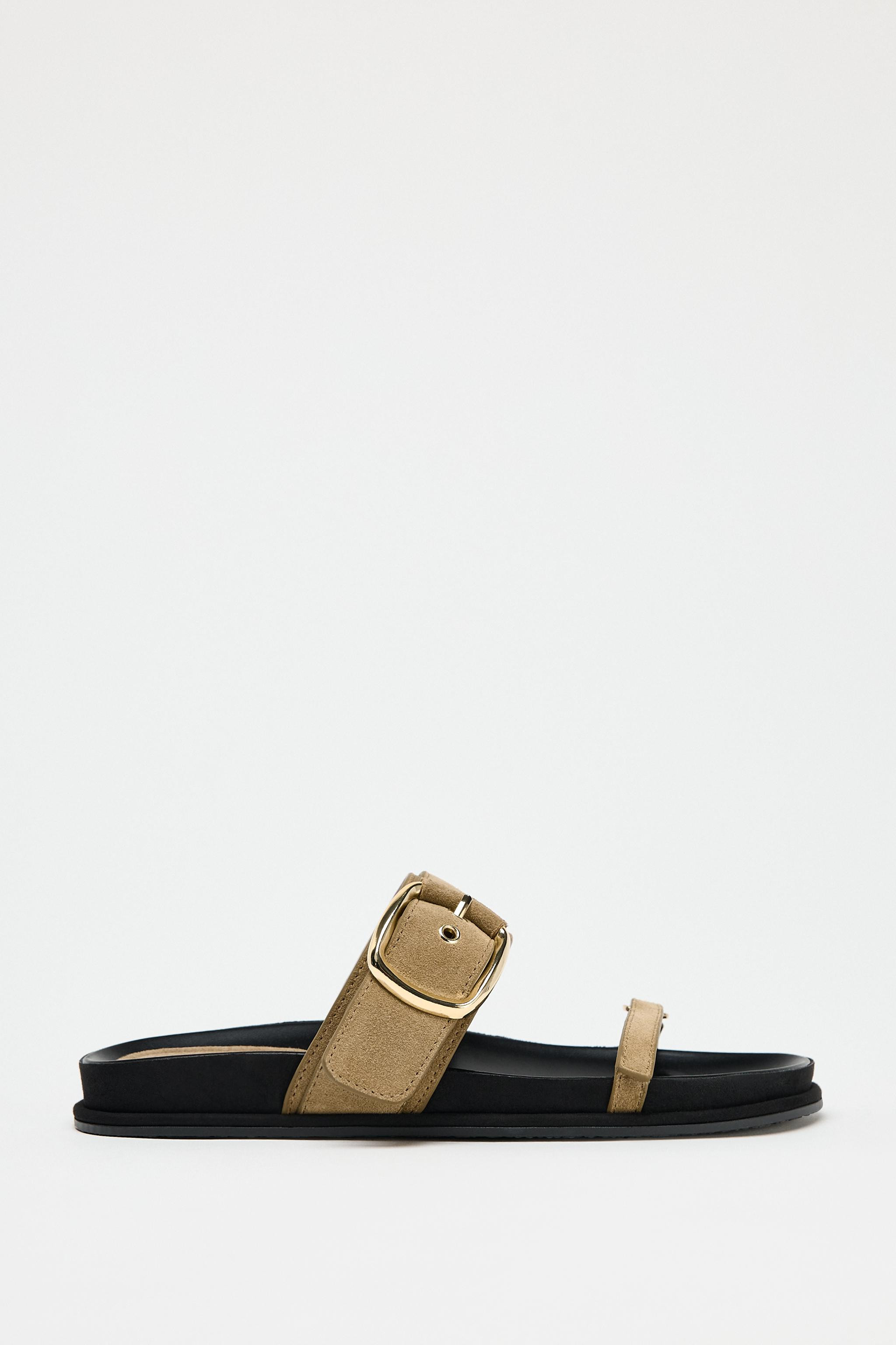 FLAT SPLIT SUEDE STRAPPY SANDALS | Zara US
