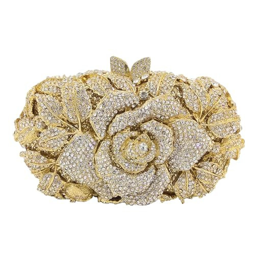 DEBIMY Rose Flower Crystal Purses Sparkly Rhinestone Evening Clutch for Women Wedding Party Cocktail Handbags Gold | Amazon (US)
