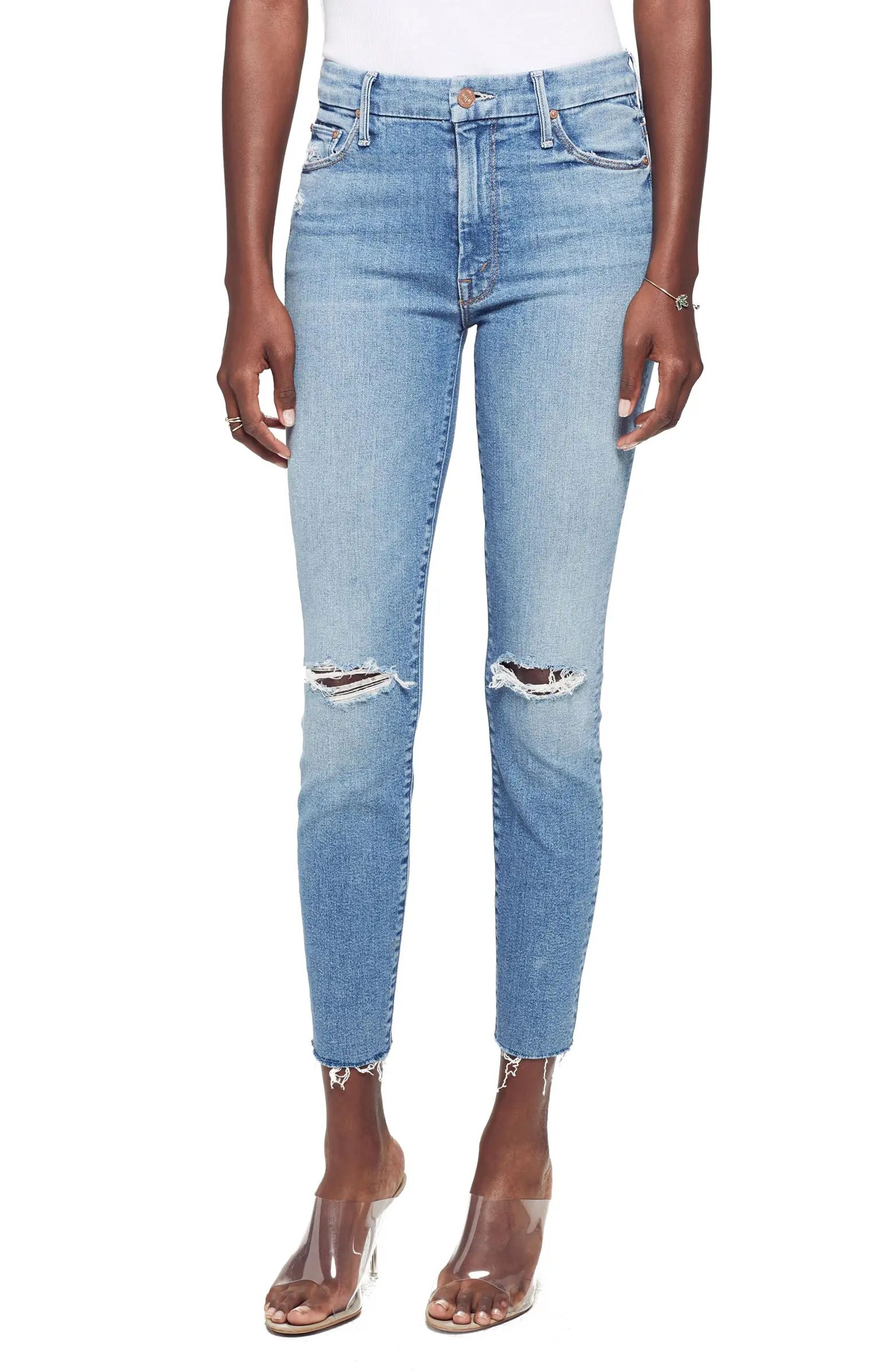 MOTHER Looker Ripped High Waist Fray Ankle Skinny Jeans (Thrilling Shots) | Nordstrom | Nordstrom