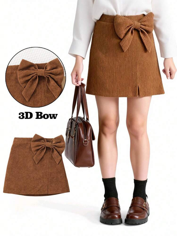 SHEIN Young Girl Woven Solid Color Casual Skirt Brown Skirt Baby Girl Baby Girl Corduroy Skirt Bow Skirt Toddler Girl Little Girl Brown Bow Skirt Toddler Girl Brown Skirt,Fall&Winter,Halloween,Girl Fall Clothes,Girl Fall Tops,Mon And Daughter Matching ,New Fall Fashion,Sister And Me,Back To School | SHEIN