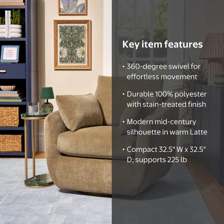 Beautiful Louisa Swivel Chair by Drew Barrymore, Latte | Walmart (US)