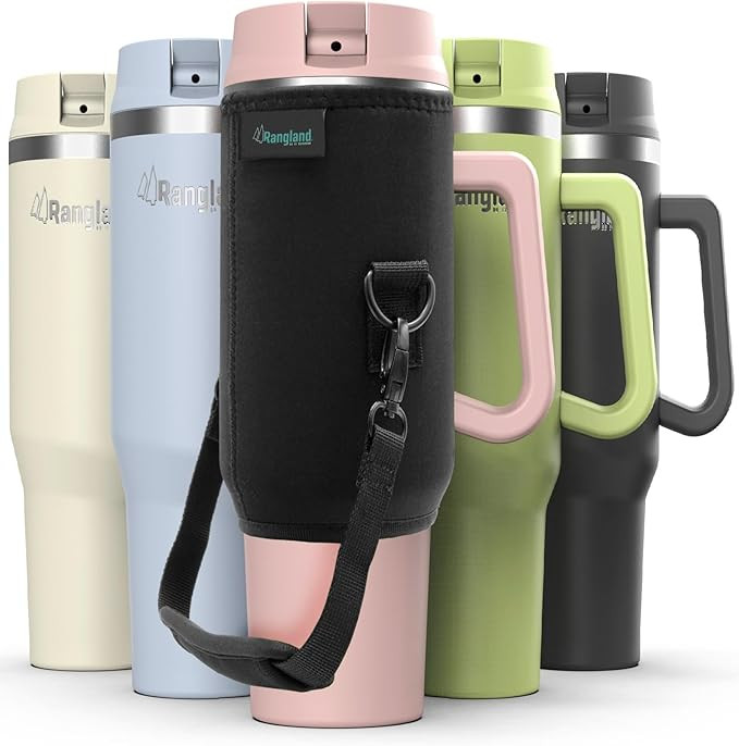 RANGLAND 40 oz Tumbler with Handle and Carring Sleeve – Insulated Water Bottle Cup with Straw L... | Amazon (US)