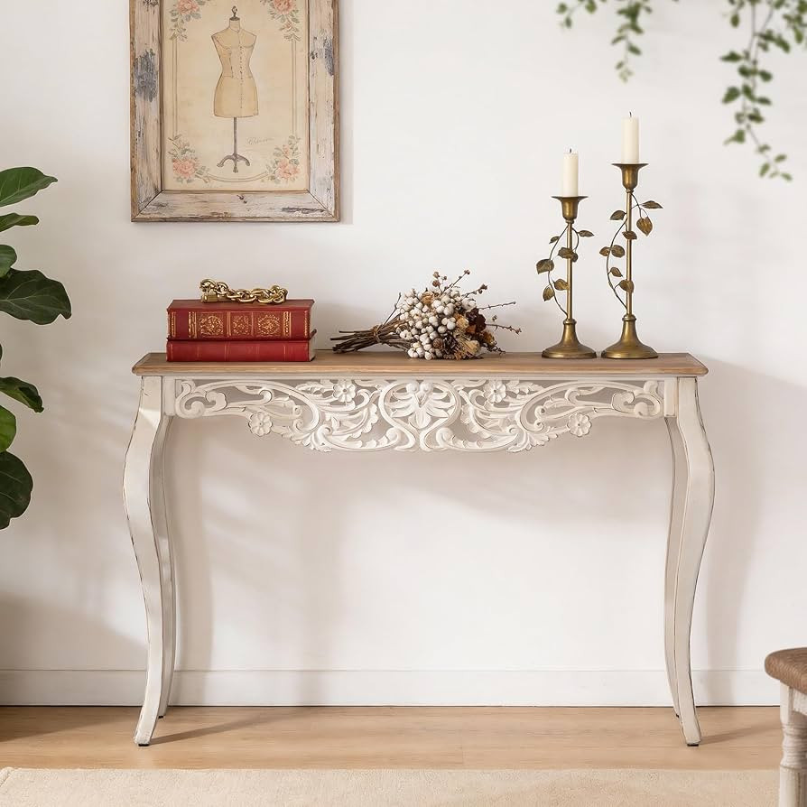 Console Table for Entryway with Carved Details, 43.31" Long Sofa Table Behind Couch, Vintage Fren... | Amazon (US)